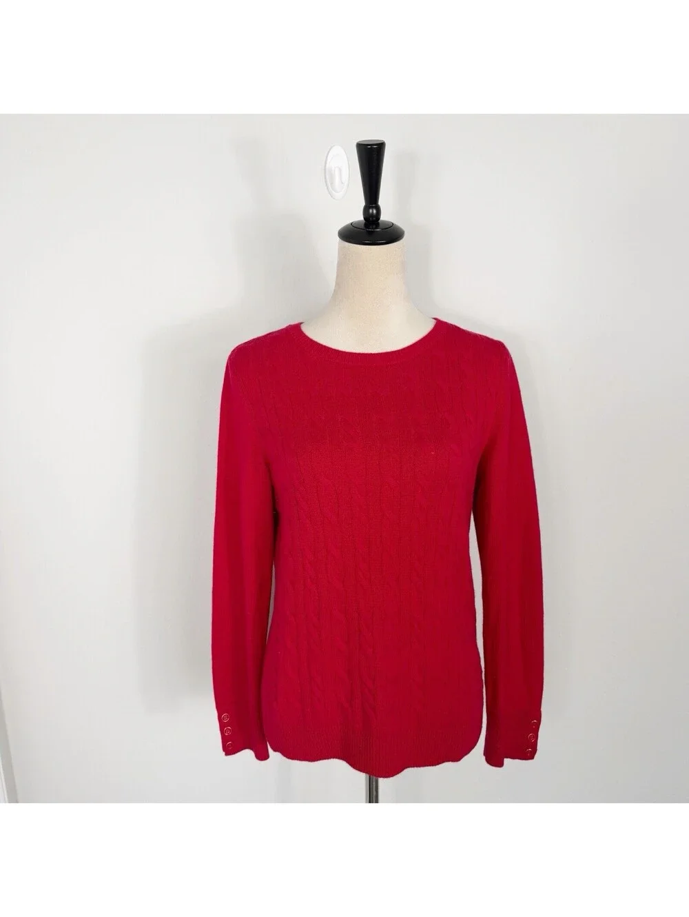 Talbots Womens Cable Knit Lambswool Blend Crewneck Sweater Red Cozy Soft Medium